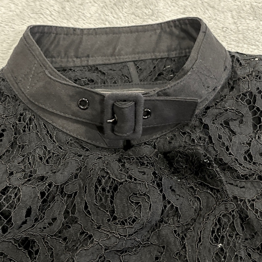 Black Lace Belted Trench Dress / Coat Size XS - Picture 4 of 14